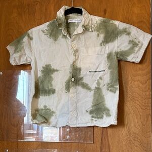 Zara Kids Tie-Dye Linen Button Up Short Sleeve Shirt